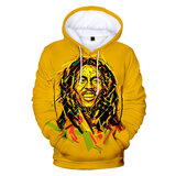 drawstring Bob Marley Pullover Hoodie with pocket Yellow