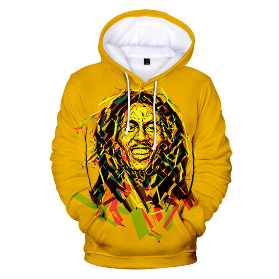 drawstring Bob Marley Pullover Hoodie with pocket Yellow