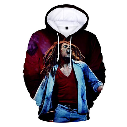 long sleeve Classical Bob Marley pullover hoodie with pocket drawstring