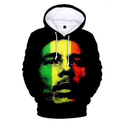 casual cool Bob Marley 3D Printed Hoodie with pocket drawstring