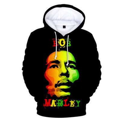 long sleeve drawstring pullover hoodie Bob Marley Reggae Music