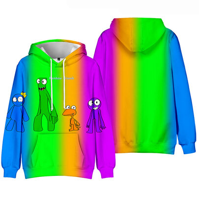 long sleeve stylish Colorful Rainbow Friends drawstring pullover hoodie for kids