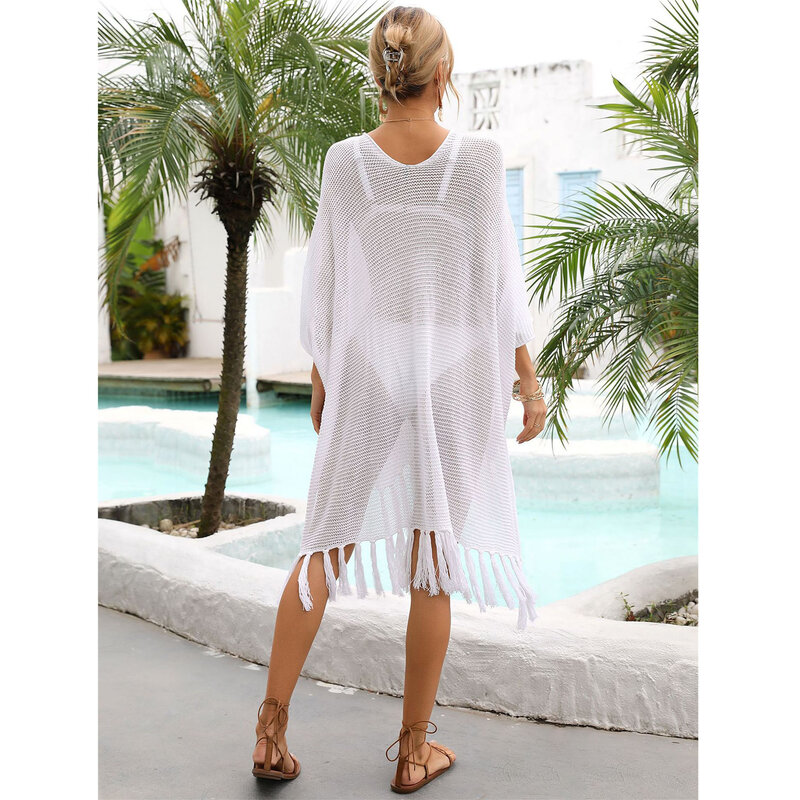 Women's White Sleeveless Tassel Hem Spaghetti Straps Swimsuit Cover Up -  Cupshe, One Size-One Size-White