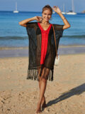 Sexy and elegant V neck hollow out Tassels swim cover up for female