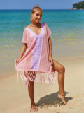 Casual plain sleeveless mini tassle tank dress,sundresses for women purple and pink