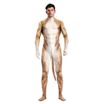 ELK Animal Fullbody catsuit with Round neck long sleeve footed unitard, back zipper and Crotch zipper