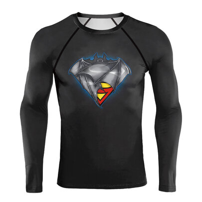 long sleeve crewneck dc comics superhero batman superman compression workout tee shirt for running