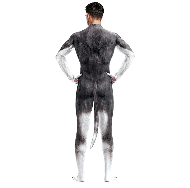 Animal Husky full bodysuit Cosplay Zentai jumpsuit with tail - model show - back