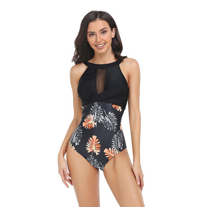 High Neck Swimsuit,High neckline and mesh design make you look gorgeous and elegant in cruises