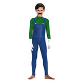 Child Deluxe Mario Costume Jumpsuit green