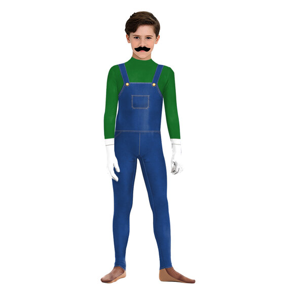 Child Deluxe Mario Costume Jumpsuit green