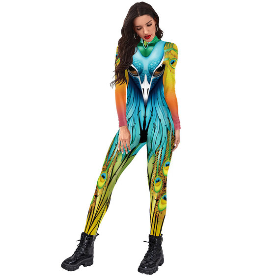 Peacock catsuit bodysuit halloween jumpsuit for female