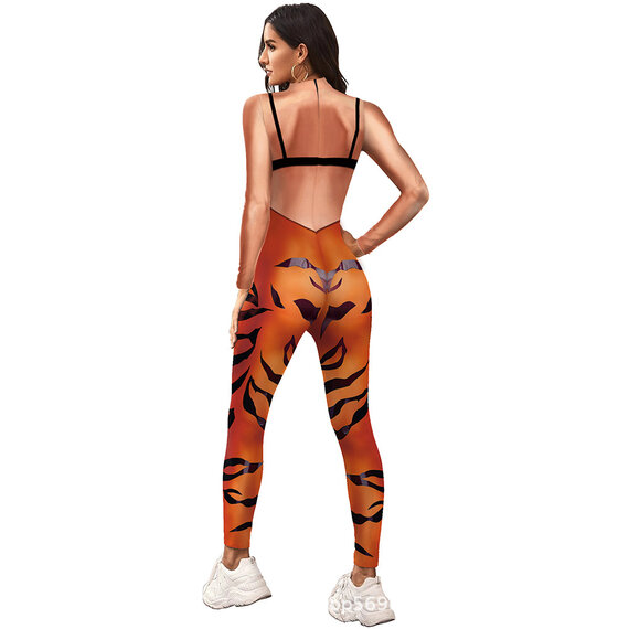 long sleeve tiger print jumpsuit for ladies