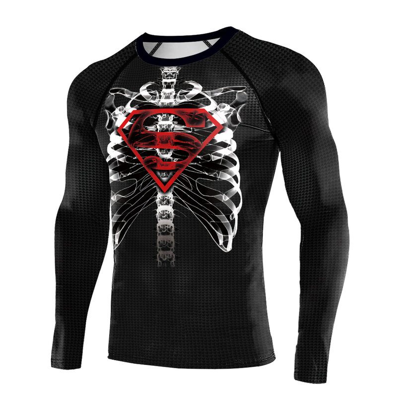 Superman Bones Rib Cage Casual Sports Compression Shirt