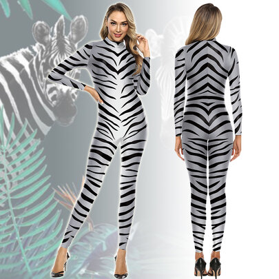 Zebra Pattern Jumpsuit Party Cosplay Costume Rompers Bar Nightclub