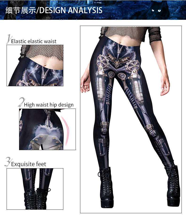 Steampunk Retro Leggings Comic Cosplay yoga pants - product design detail