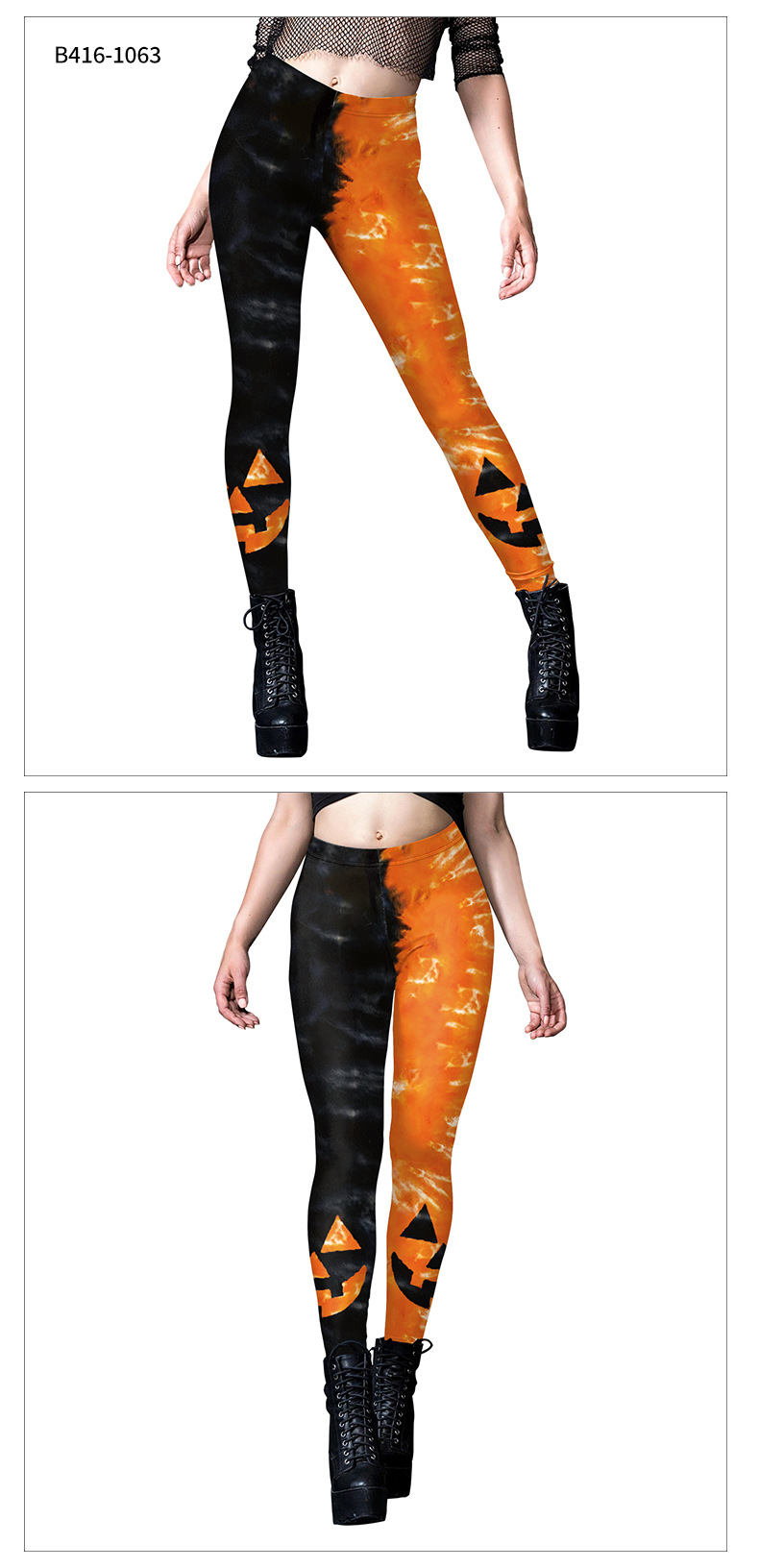 Womens Halloween Pumpkin Printed Stretchy Leggings - model show