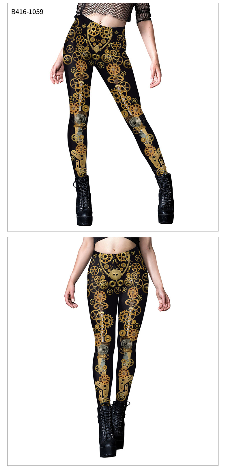 Yellow Steampunk Retro Leggings for women model show