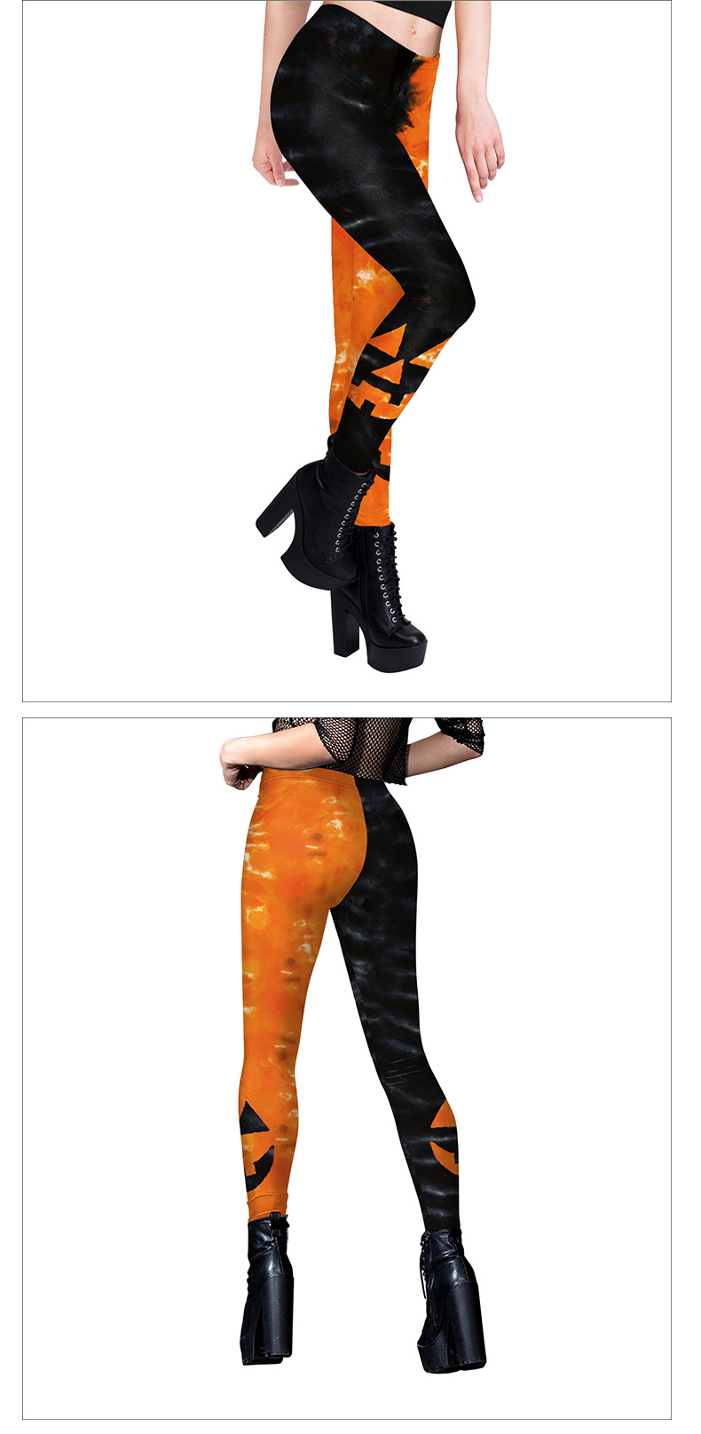 sexy Womens Halloween Pumpkin Printed Stretchy Leggings - model show