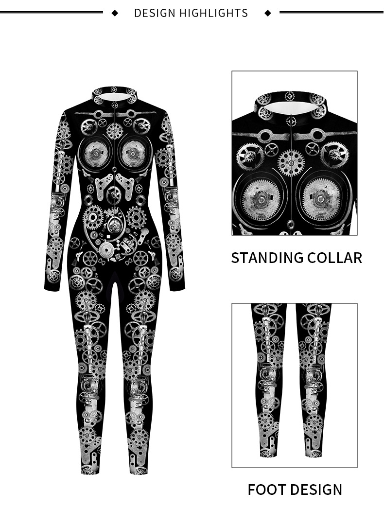 Cool Punk Clock Gear 3d Print Jumpsuit female - product detail