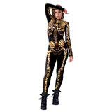 Women Skeleton Bone Frame Jumpsuit Bodysuit Fancy Dead Halloween Costume