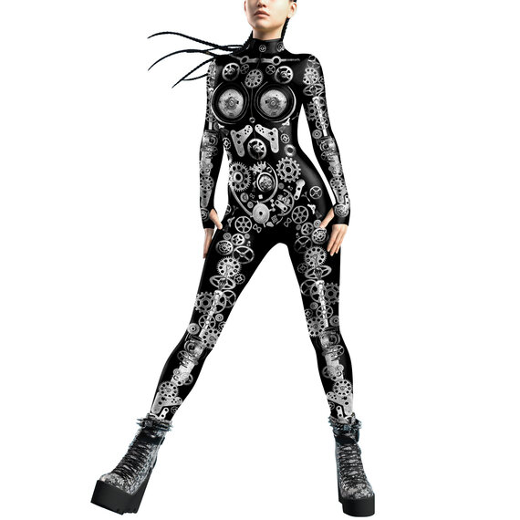 Punk Fashion Clock Gear Jumpsuit For Ladies