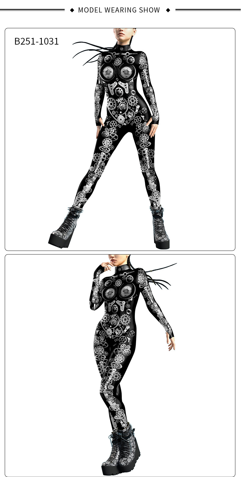 Punk Clock Gear Cosplay Jumpsuit For Women - model show