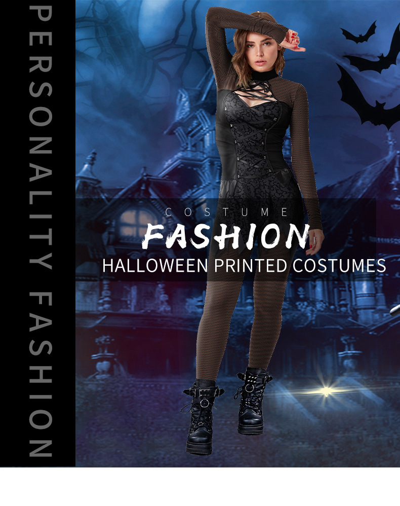 Witch halloween cosplay jumpsuit for ladies - black