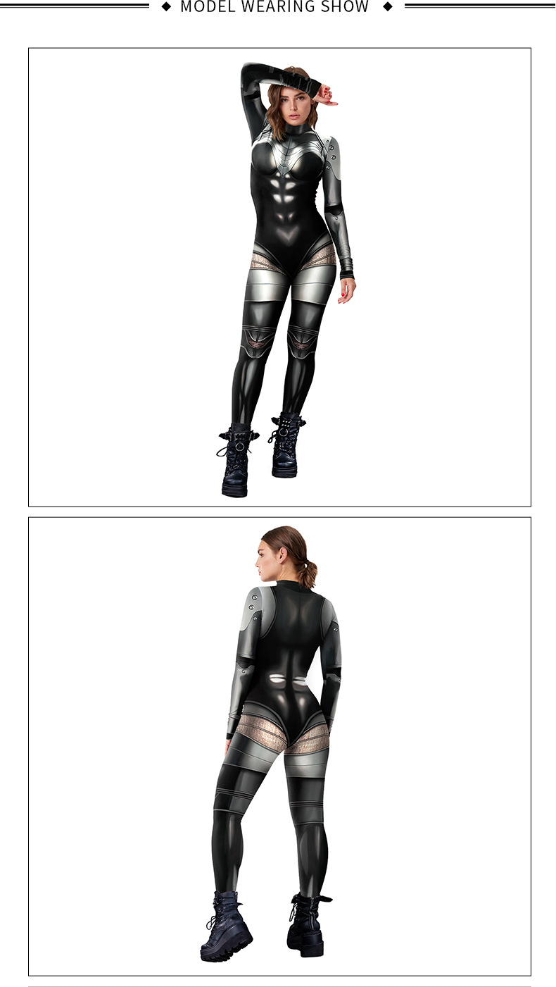 female 3d pint Punk Jumpsuit For Halloween - model show