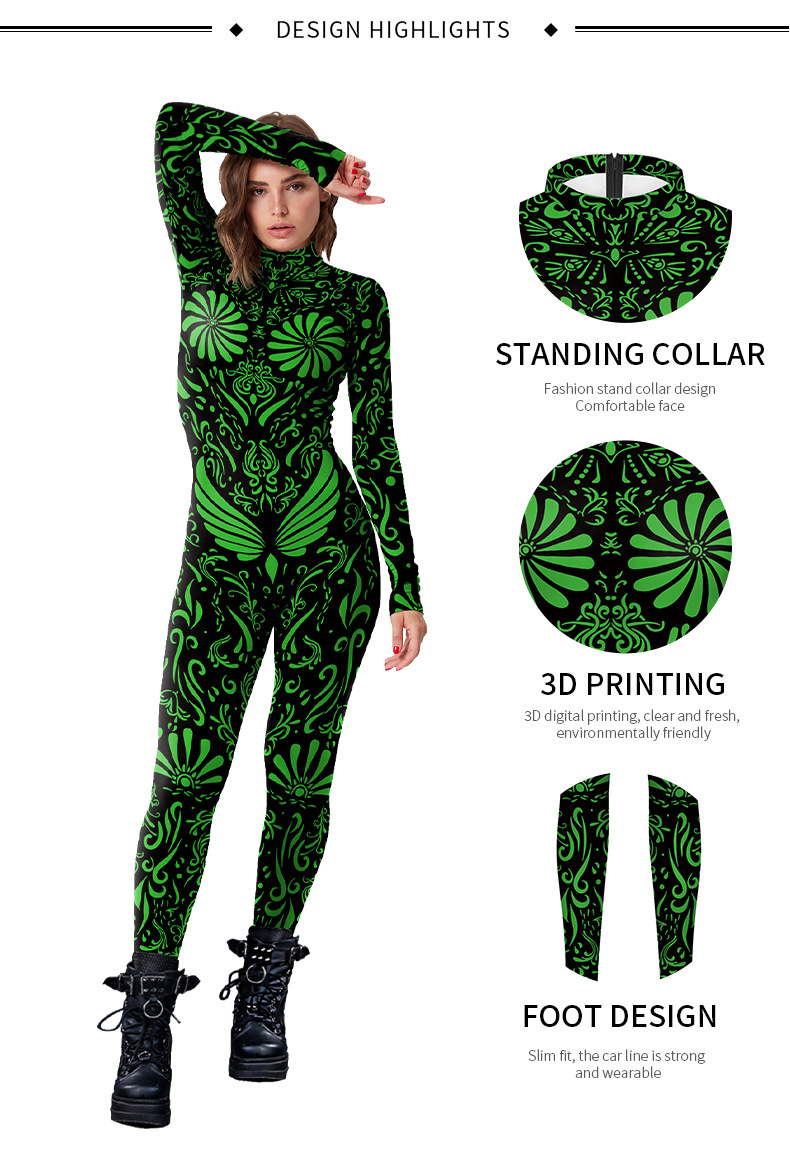 green punk style jumpsuit women - product detail design