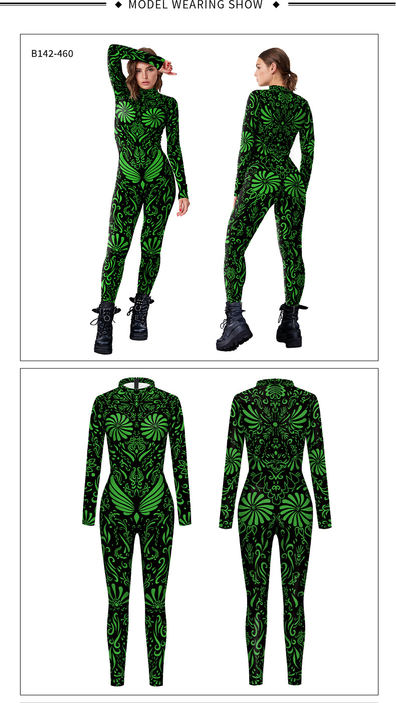 green punk sytle bodysuit women - model show
