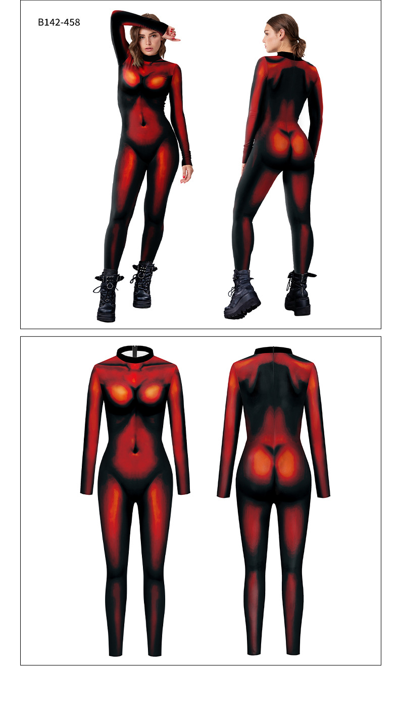 red halloween fashion bodysuit for women - model show