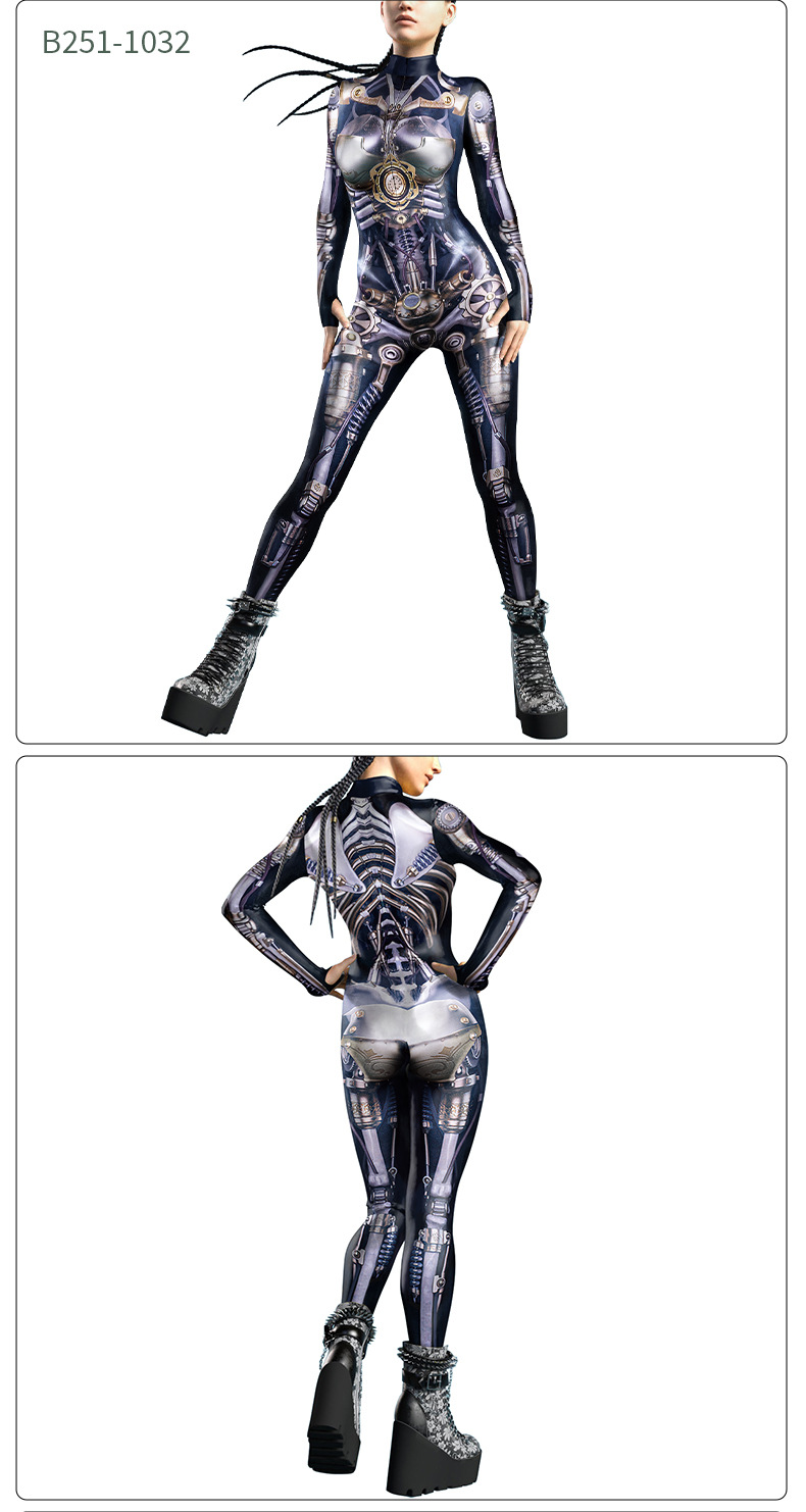 trency punk clock gear 3d print jumpsuit for halloween - model show