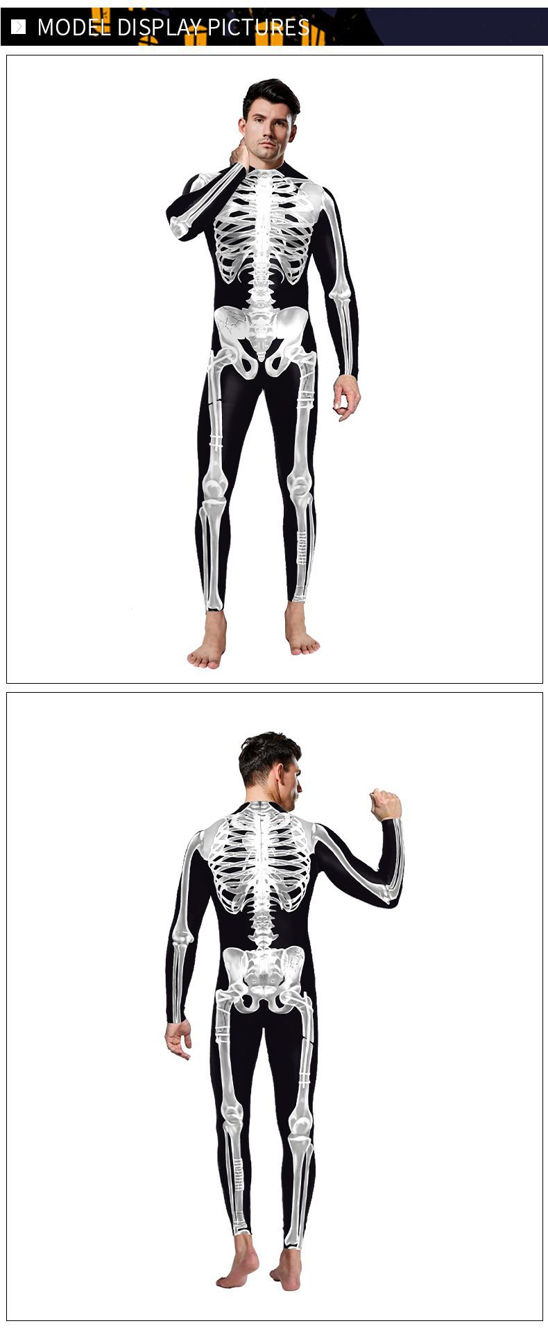 Halloween Jumpsuit Human Skeleton Cosplay Costume For Mens - model show