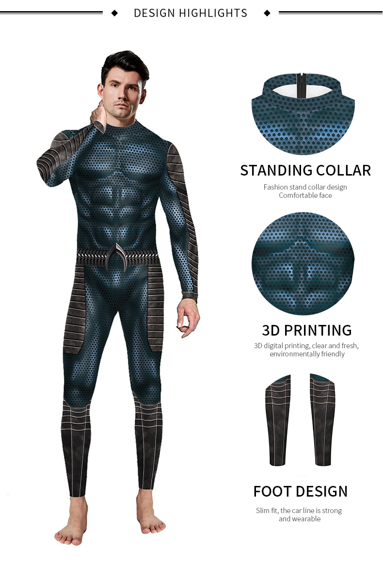 Long Sleeve Aquaman 3D Printed Bodysuit For Male - design detail