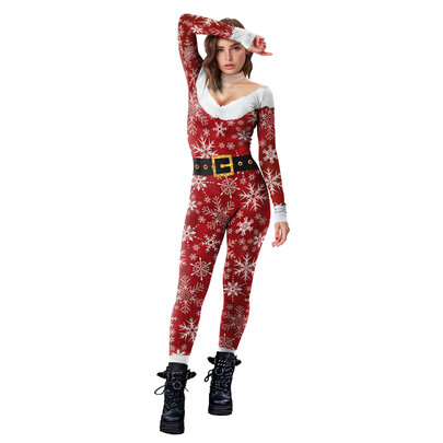long sleeve 3d graphic Snowflakes bodysuit for christmas party