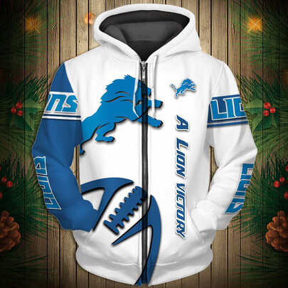 National Football League Detroit Lions Team Log Printed Hoodie - A Lion Victory