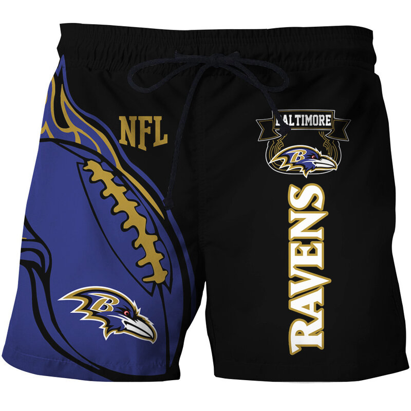 Fashion Baltimore Ravens NFL Logo Team Workout Training Shorts
