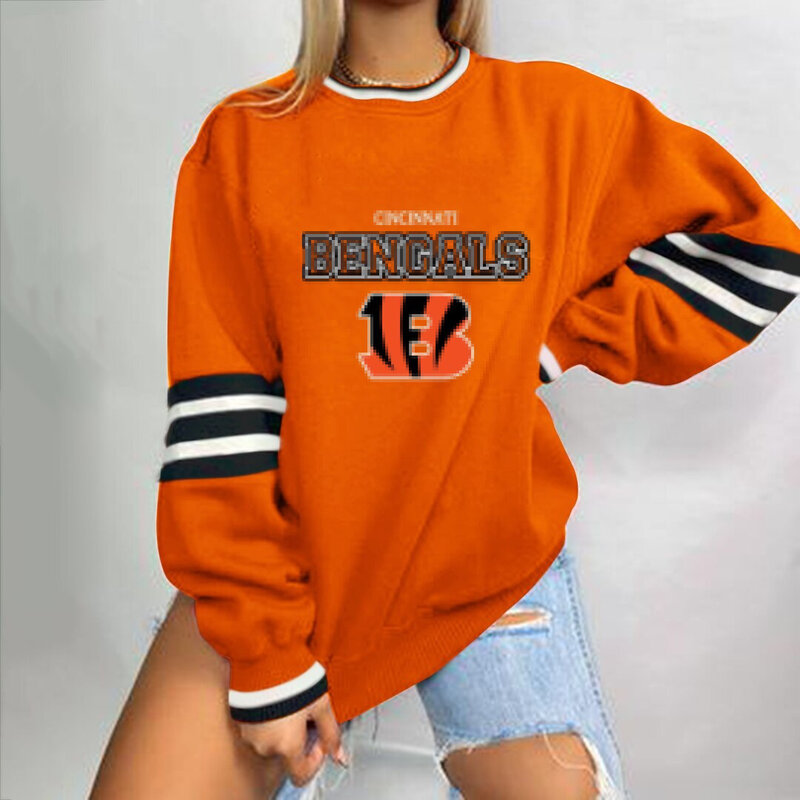 NFL Team Logo Cincinnati Bengals 3D graphic pullover sweatshirt For Women Long Sleeve