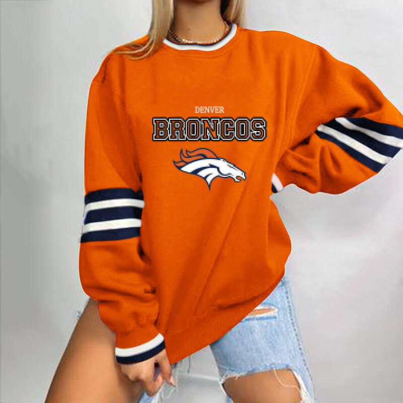 NFL Team Logo Denver Broncos 3D graphic pullover sweatshirt For Women Long Sleeve