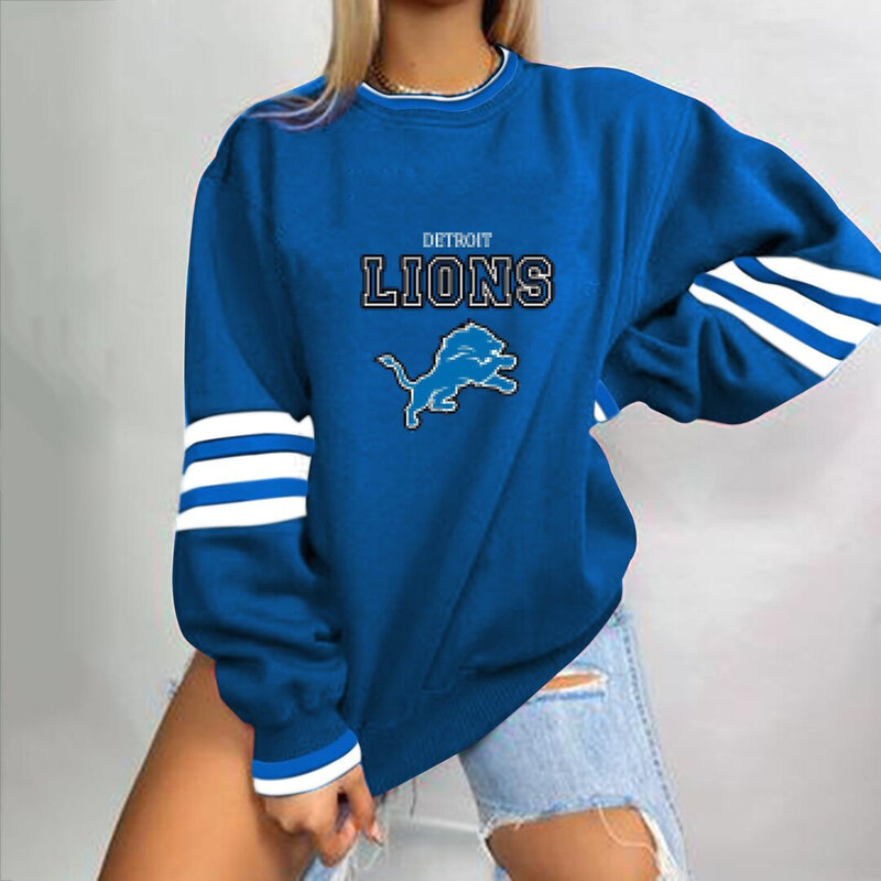NFL Team Logo Detroit Lions 3D graphic pullover sweatshirt For Women Long Sleeve