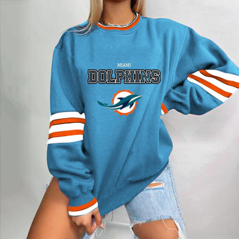 NFL Team Logo Miami Dolphins 3D graphic pullover sweatshirt For Women Long Sleeve