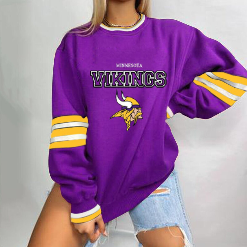 NFL Team Logo Minnesota Vikings 3D graphic pullover sweatshirt For Women Long Sleeve