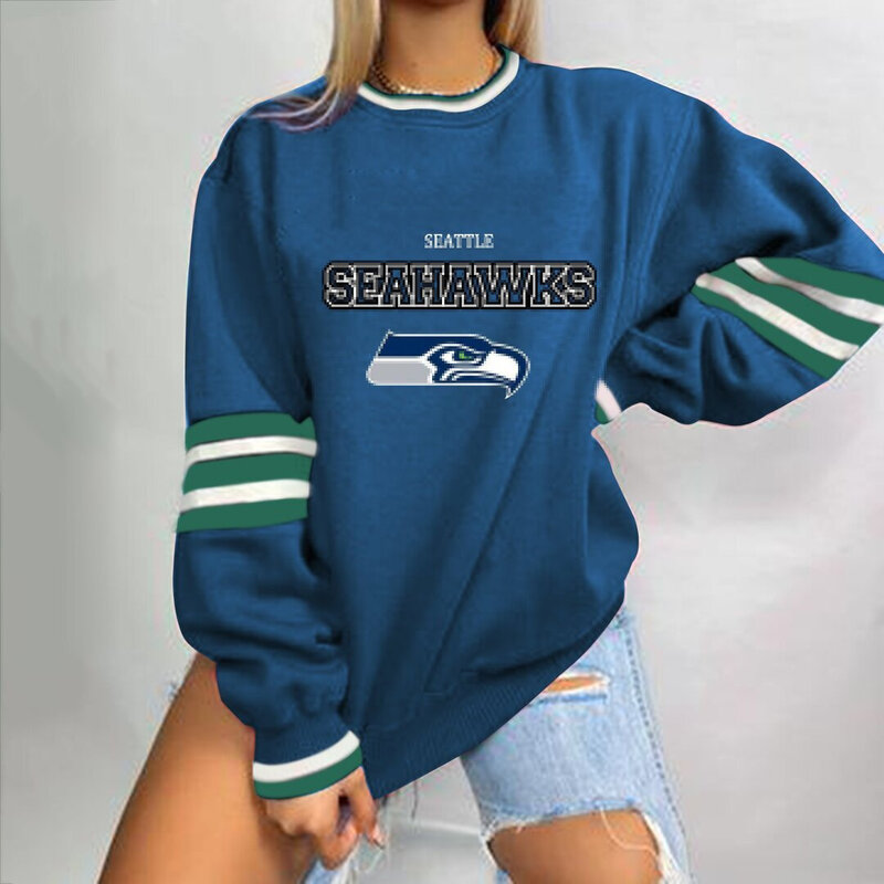 NFL Team Logo Seattle Seahawks 3D graphic pullover sweatshirt For Women Long Sleeve