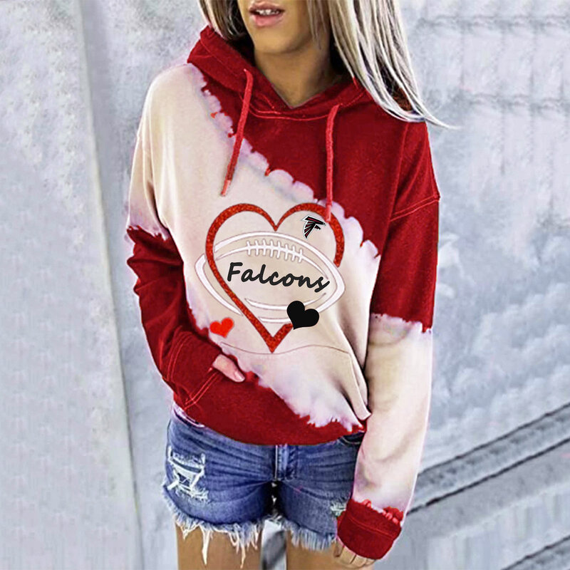 NFL Atlanta Falcons Heart shape Long sleeve drawstring pullover hoodie for ladies