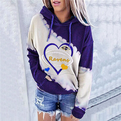 NFL Baltimore Ravens Heart shape Long sleeve drawstring pullover hoodie for ladies