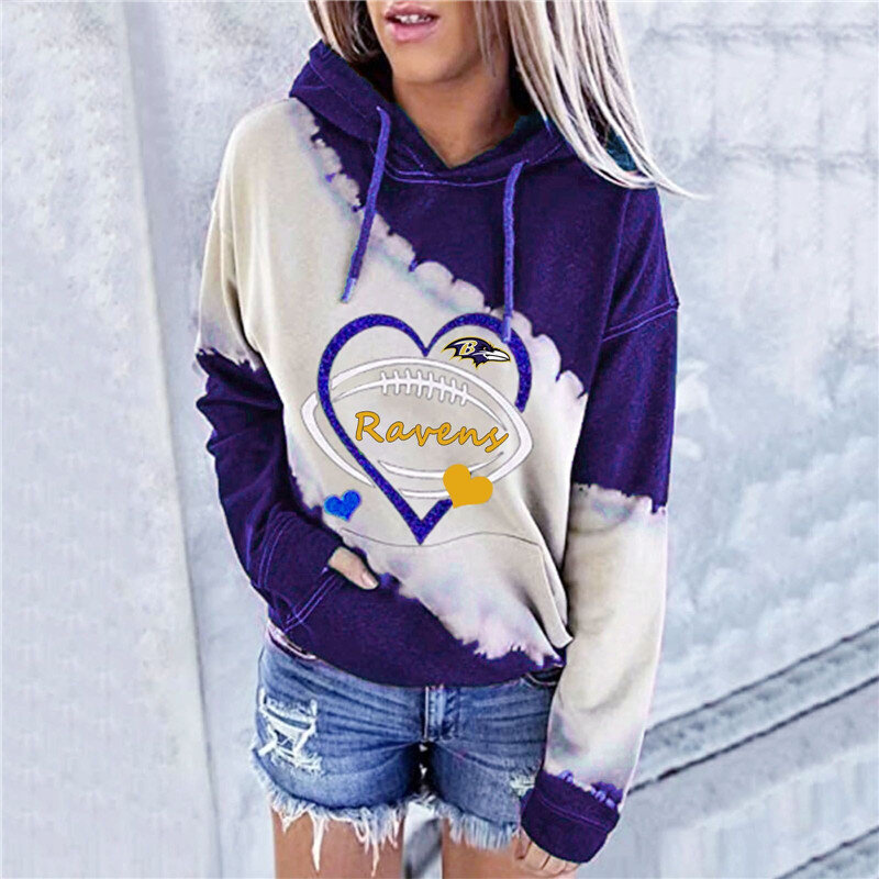 NFL Baltimore Ravens Heart shape Long sleeve drawstring pullover hoodie for ladies