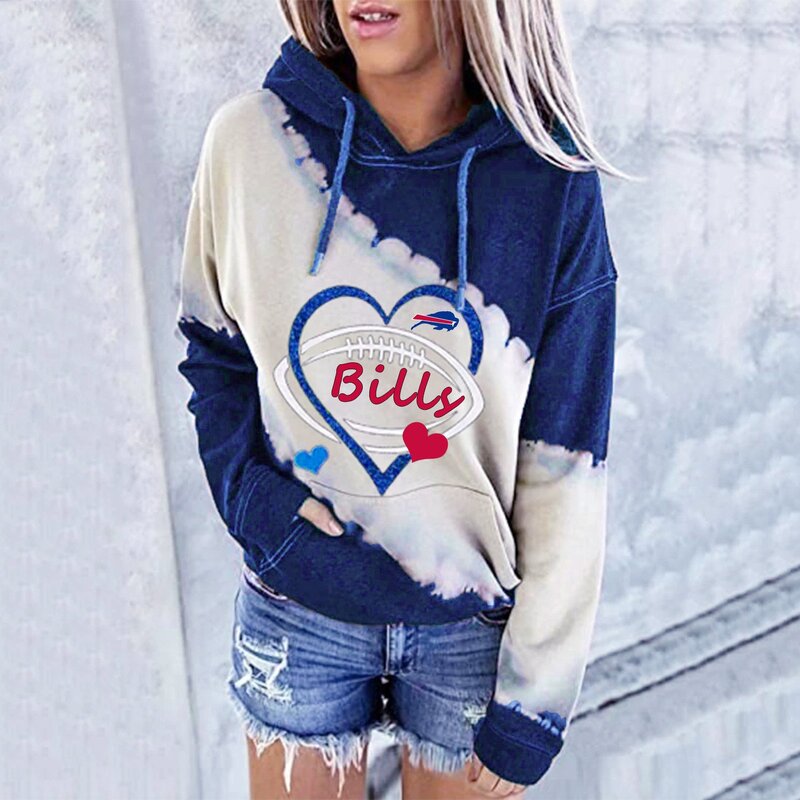 NFL Buffalo Bills Heart shape Long sleeve drawstring pullover hoodie for ladies