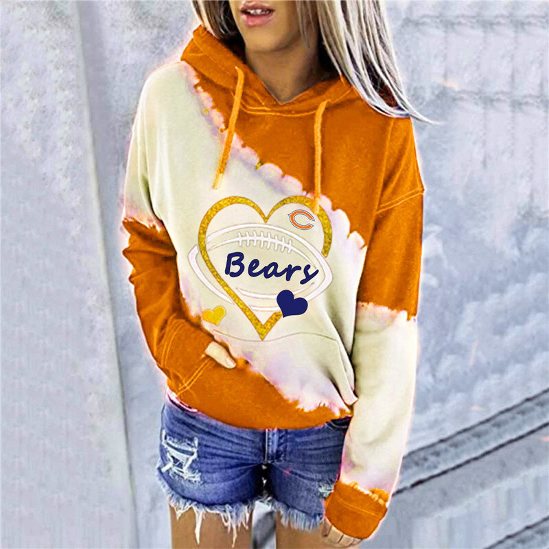 NFL Chicago Bears Heart shape Long sleeve drawstring pullover hoodie for ladies