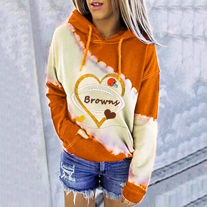 NFL Cleveland Browns Heart shape Long sleeve drawstring pullover hoodie for ladies